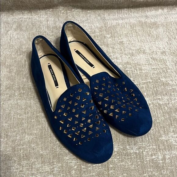 Zara Basic Collections Blue Suede Loafers - Picture 1 of 10
